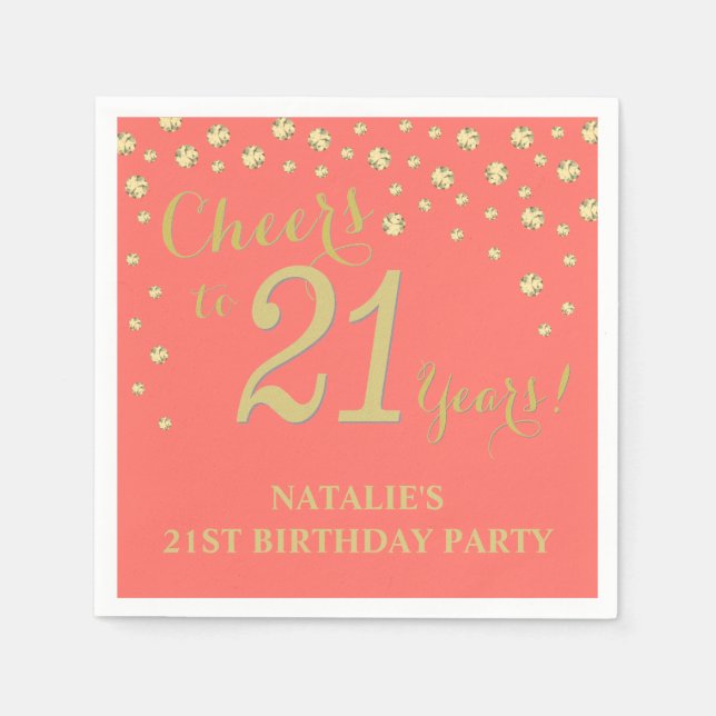 21st Birthday Party White and Coral Diamond Napkin (Front)