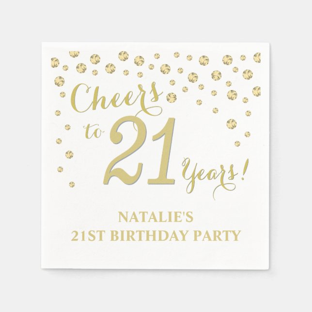 21st Birthday Party White and Gold Diamond Napkin (Front)