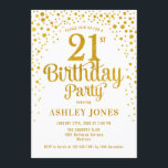 21st Birthday Party - White & Gold Invitation<br><div class="desc">21st Birthday Party Invitation.
Elegant design in white and faux glitter gold. Features stylish script font and confetti. Message me if you need custom age.</div>