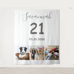 21st birthday party white photo collage name tapestry