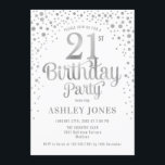 21st Birthday Party - White & Silver Invitation<br><div class="desc">21st Birthday Party Invitation.
Elegant design in white and faux glitter silver. Features stylish script font and confetti. Message me if you need custom age.</div>