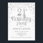 21st Birthday Party - White & Silver Invitation<br><div class="desc">21st Birthday Party Invitation.
Elegant design in white and faux glitter silver. Features stylish script font and confetti. Message me if you need custom age.</div>
