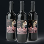 21st birthday party wine bottle label<br><div class="desc">Celebrate your 21st birthday in style with these modern elegant pink rose gold glitter floral damask 21st Birthday Party party bottle labels. You can personalize your twenty one birthday party celebration. You can personalize script fonts and font colours in the design. Please note, this design is a printed photo effect...</div>