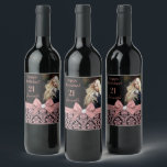 21st birthday party wine bottle label<br><div class="desc">Celebrate your 21st birthday in style with these modern elegant pink rose gold glitter floral damask 21st Birthday Party party bottle labels. You can personalize your twenty one birthday party celebration. You can personalize script fonts and font colours in the design. Please note, this design is a printed photo effect...</div>