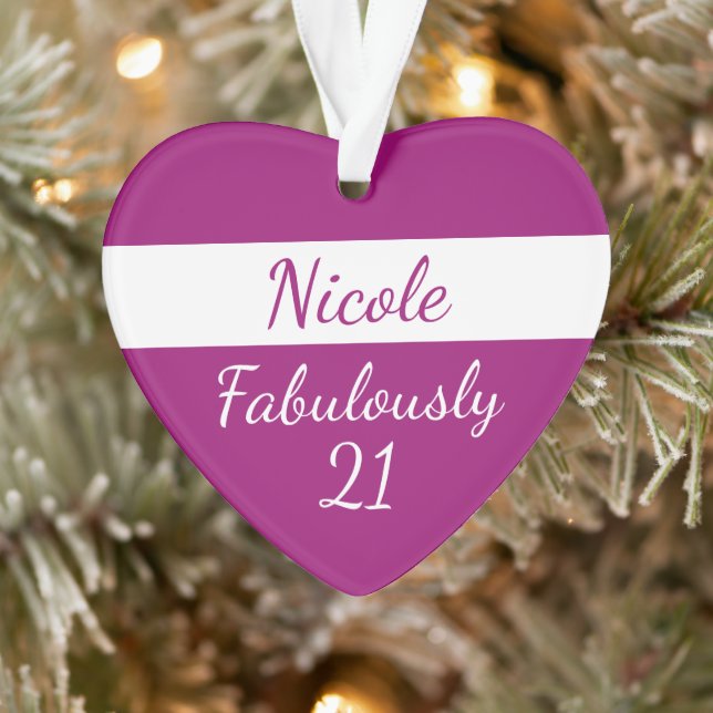 21st Birthday Personalize Fabulously 21 pink Ornament (Tree)