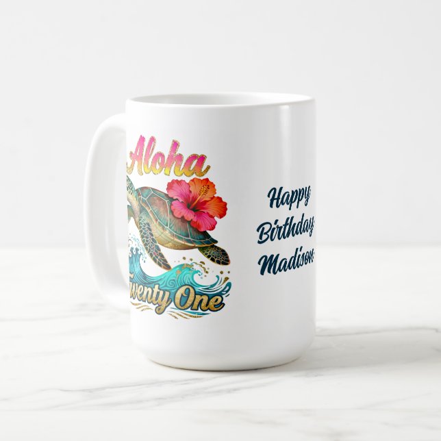  21st Birthday Personalized Tropical Sea Turtle  Coffee Mug (Front Left)