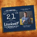 21st Birthday Photo Blue Vintage Birthday Invites Postcard<br><div class="desc">Capture the moment with a classic,  vintage-style invitation to commemorate your special milestone of celebrating 21st birthday! This stunning postcard-style invite features traditional typography with a place holder to include your favourite photo. Perfect for that special event,  these invites will be a timeless reminder of your special occasion.</div>