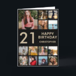 21st Birthday Photo Collage 13 Photos Black & Gold Card<br><div class="desc">21st Happy Birthday Photo Collage 13 Photos Black and Gold Birthday Card for Any Age. 1st 13th 15th 16th 18th 20th 21st 30th 40th 50th 60th 70th 80th 90th 100th,  Any Ages. For further customization,  please click the "Customize it" button and use our design tool to modify this template.</div>