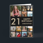 21st Birthday Photo Collage 13 Photos Black & Gold Card<br><div class="desc">21st Happy Birthday Photo Collage 13 Photos Black and Gold Birthday Card for Any Age. 1st 13th 15th 16th 18th 20th 21st 30th 40th 50th 60th 70th 80th 90th 100th,  Any Ages. For further customization,  please click the "Customize it" button and use our design tool to modify this template.</div>