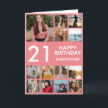 21st Birthday Photo Collage 13 Photos Pink & Whit Card<br><div class="desc">21st Happy Birthday Photo Collage 13 Photos Pink and White Birthday Card for Any Age. 1st 13th 15th 16th 18th 20th 21st 30th 40th 50th 60th 70th 80th 90th 100th, Any Ages. For further customization, please click the "Customize it" button and use our design tool to modify this template.</div>