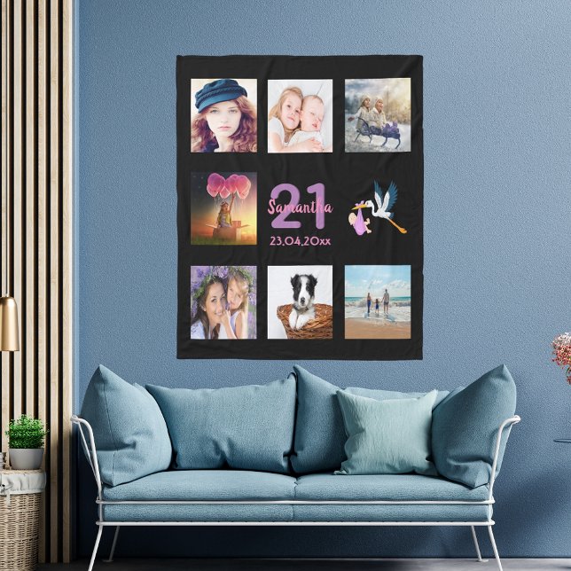 21st birthday photo collage black fleece blanket (Creator Uploaded)