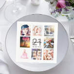21st birthday photo collage cheers white napkin<br><div class="desc">A napkin for a 21st birthday party, celebrating her life with a collage of 8 of your photos. Personalize and add a name, age 21 and a date. Date of birth or the date of the party. Black and dark grey coloured letters. A chic white background colour. The text: Legal...</div>