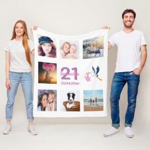 21st birthday photo collage white fleece blanket