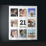 21st birthday photo collage white guy tapestry<br><div class="desc">For a 21st birthday, celebrating his life with a collage of 8 of your photos of his friends, family, interest or pets. Personalize and the age 21 and a date. Date of birth or the date of the birthday party. Black letters. A classic white background colour. Use as party wall...</div>