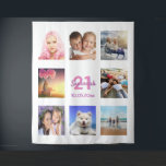 21st birthday photo collage white pink tapestry<br><div class="desc">For a 21st birthday, celebrating her life with a collage of 8 of your photos of her friends, family, interest or pets. Personalize and add her name, age 21 and a date. Date of birth or the date of the birthday party. Pink and purple coloured letters. A chic white background...</div>