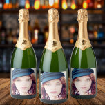 21st birthday photo hello 21 women sparkling wine label<br><div class="desc">Template for Your photo.  White text overlay: Hello 21!  A label for a 21st birthday party for her,  women.</div>