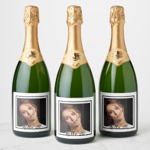 21st birthday photo white black sparkling wine label