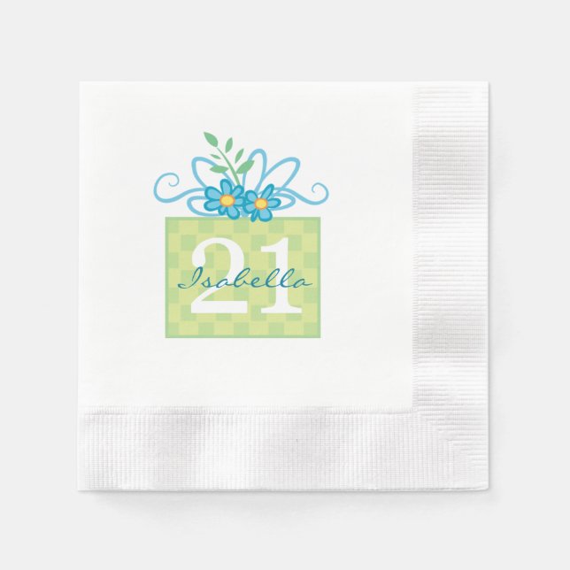 21st Birthday Pink Blue Cake Custom Name Napkin (Front)
