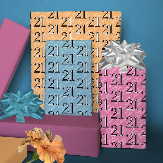 21st Birthday Pink Blue Yellow  Wrapping Paper Sheet (Creator Uploaded)
