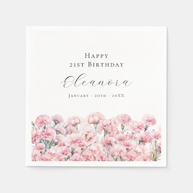 21st Birthday Pink Carnation January Birth Flower Napkin (Front)