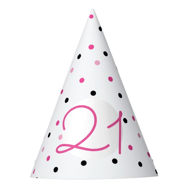 21st birthday Pink Festive Polka Dots Party Hat (Front)