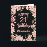 21st Birthday Pink Peach Watercolor Floral Black Card<br><div class="desc">21st Birthday Pink Peach Watercolor Floral Black Birthday Card. For further customization,  please click the "Customize it" button and use our design tool to modify this template.</div>