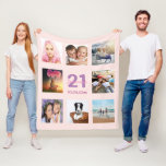 21st birthday pink photo collage fleece blanket<br><div class="desc">A gift for a woman's 21st birthday, celebrating her life with a collage of 8 of your photos of her friends, family, interest or pets. Personalize and add her name, age 21 and a date. Date of birth or the date of the birthday party. Pink and purple coloured letters. Girly...</div>