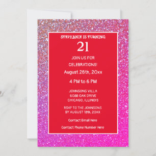 21st Birthday Pink Rose Gold Glitter Orange Modern Invitation