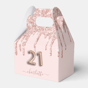 21st birthday pink rose gold glitter thank you favor box