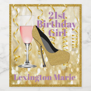 21st Birthday Pink Sparkling Wine Label  