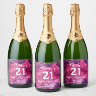 21st Birthday Pink to Black Watercolor Champagne Sparkling Wine Label