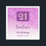 21st Birthday Pretty Pink Glitter Napkins<br><div class="desc">Glamourous Falling Pink Glitter with pink gradient and shiny stars.
Unique pink glitter birthday number 21.</div>