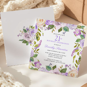 21st Birthday Pretty Purple Floral Invitation