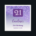 21st Birthday Pretty Purple Glitter Napkin<br><div class="desc">Glamourous Falling Purple Glitter with purple gradient and shiny stars.
Unique purple glitter birthday number 21.</div>