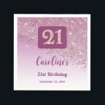 21st Birthday Pretty Rose Gold Glitter Napkin<br><div class="desc">Glamourous Falling Rose Gold Glitter with Rose Gold gradient and shiny stars.
Unique Rose Gold glitter birthday number 21.</div>