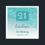 21st Birthday Pretty Teal Blue Glitter Napkins<br><div class="desc">Glamourous Falling Teal Blue Glitter with Teal Blue gradient and shiny stars.
Unique Teal Blue glitter birthday number 21.</div>
