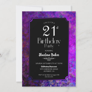 21st Birthday Purple and Black Party Invitation