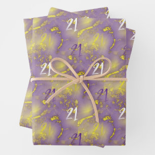 21st Birthday Purple and Faux Gold Elegant Wrapping Paper Sheet