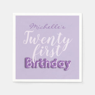 21st Birthday Purple Balloon Type Party Napkin