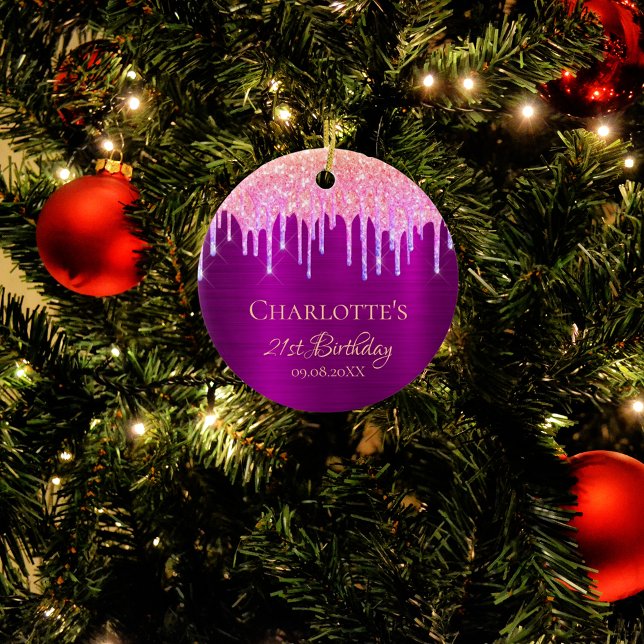 21st birthday purple glitter rainbow thank you ceramic ornament (Creator Uploaded)