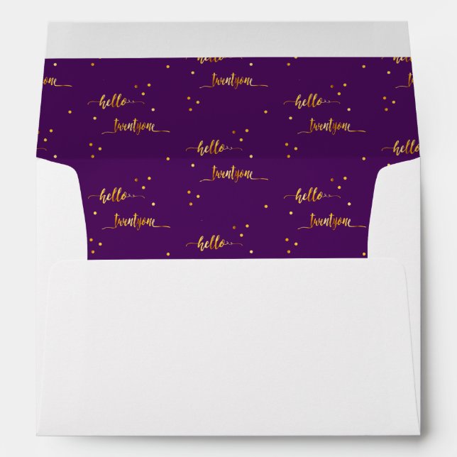 21st birthday purple gold hello 21 typography envelope (Back (Bottom))
