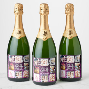 21st birthday purple legal glitter photo sparkling wine label