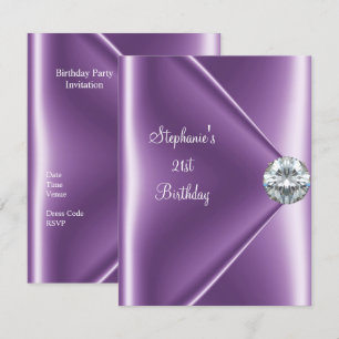 21st Birthday Purple Mauve Diamond Jewel 2 Invitation