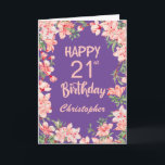 21st Birthday Purple Pink Peach Watercolor Floral Card<br><div class="desc">21st Birthday Purple Peach Watercolor Floral Birthday Card. For further customization,  please click the "Customize it" button and use our design tool to modify this template.</div>