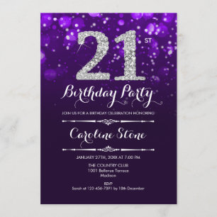 21st Birthday - Purple Silver Invitation
