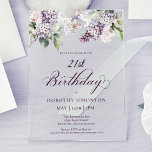 21st Birthday Purple Spring Lilac Flower<br><div class="desc">Soft watercolor purple lilacs create a pretty spring 21st birthday invitation. The typography adds an elegant aesthetic. It is part of the Purple Spring Lilac Flower collection. It lets you choose a theme and then easily create a unique invitation suite, welcome signs and party decorations. Party planning becomes fun and...</div>
