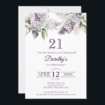 21st Birthday Purple Spring Lilac Flower Invitation<br><div class="desc">Soft watercolor purple lilacs create a pretty springtime 21st birthday invitation. The typography adds a vintage, retro vibe. All of the text is editable so you can set just the right tone. You can easily change fonts and colour as well. This 21st birthday invitation is available in both traditional cardstock...</div>