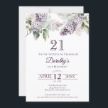 21st Birthday Purple Spring Lilac Flower Invitation<br><div class="desc">Soft watercolor purple lilacs create a pretty springtime 21st birthday invitation. The typography adds a vintage, retro vibe. All of the text is editable so you can set just the right tone. You can easily change fonts and colour as well. This 21st birthday invitation is available in both traditional cardstock...</div>