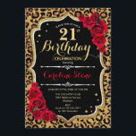21st Birthday - Red Roses Leopard Print Invitation<br><div class="desc">21st Birthday Invitation.
Elegant red black white design with faux glitter gold. Features leopard cheetah animal print,  script font and roses. Perfect for an elegant birthday party. Can be personalized into any year! Message me if you need further customization.</div>