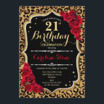 21st Birthday - Red Roses Leopard Print Invitation<br><div class="desc">21st Birthday Invitation.
Elegant red black white design with faux glitter gold. Features leopard cheetah animal print,  script font and roses. Perfect for an elegant birthday party. Can be personalized into any year! Message me if you need further customization.</div>